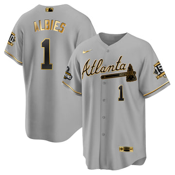 Ozzie Albies Atlanta Braves gray-gold jersey