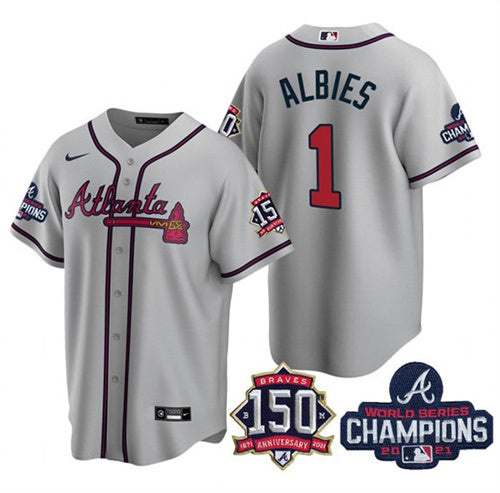 Ozzie Albies Atlanta Braves gray jersey