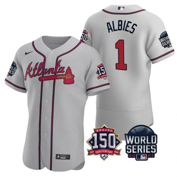 Ozzie Albies Atlanta Braves gray jersey