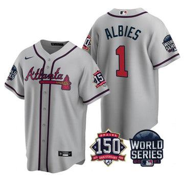 Ozzie Albies Atlanta Braves gray jersey