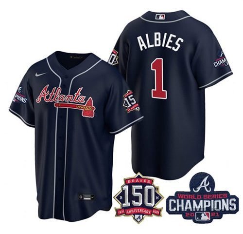 Ozzie Albies Atlanta Braves navy jersey