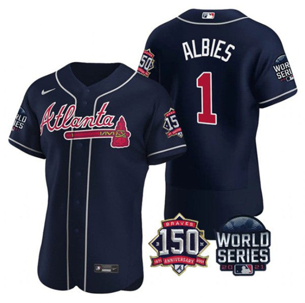 Ozzie Albies Atlanta Braves navy jersey