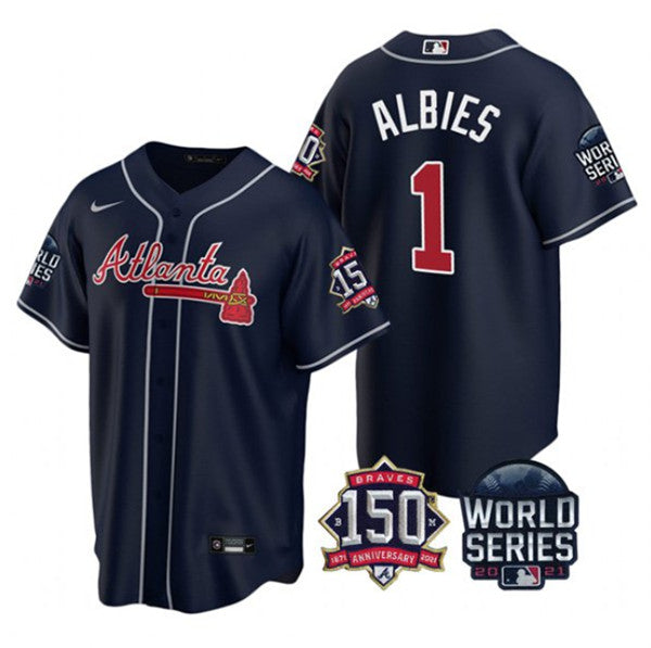 Ozzie Albies Atlanta Braves navy jersey