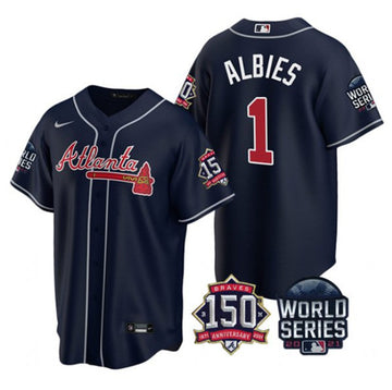 Ozzie Albies Atlanta Braves navy jersey