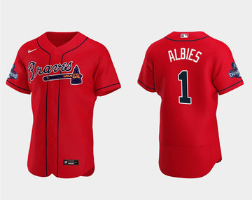 Ozzie Albies Atlanta Braves red jersey