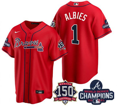 Ozzie Albies Atlanta Braves red jersey