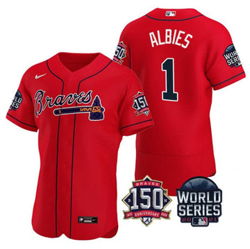 Ozzie Albies Atlanta Braves red jersey