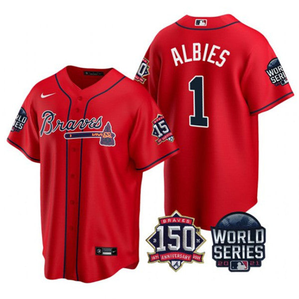 Ozzie Albies Atlanta Braves red jersey