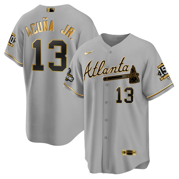 Ronald Acuna Jr Atlanta Braves gray-gold jersey