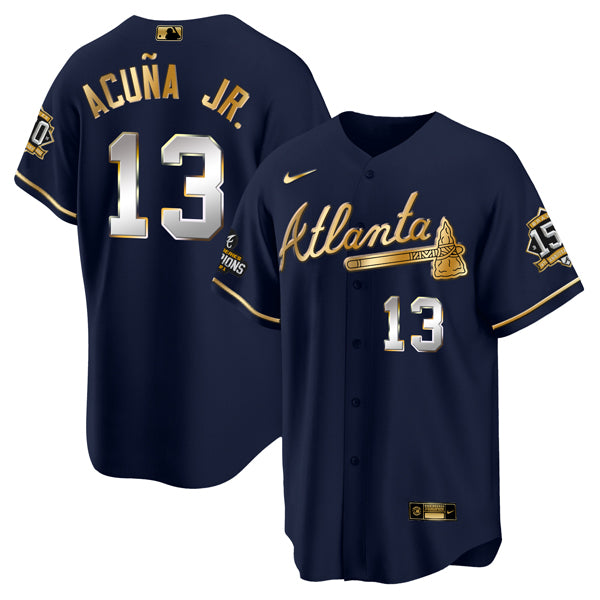 Ronald Acuna Jr Atlanta Braves navy-gold jersey
