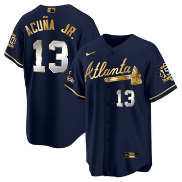 Ronald Acuna Jr Atlanta Braves navy-gold jersey