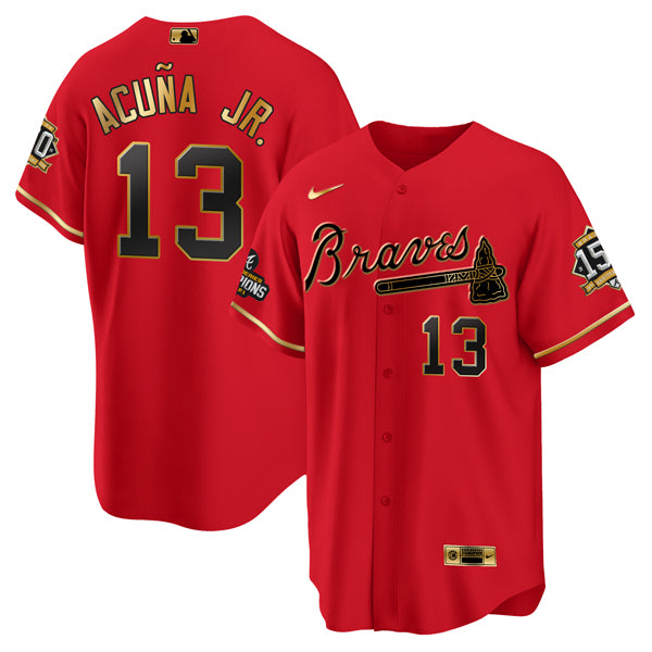 Ronald Acuna Jr Atlanta Braves red-gold jersey