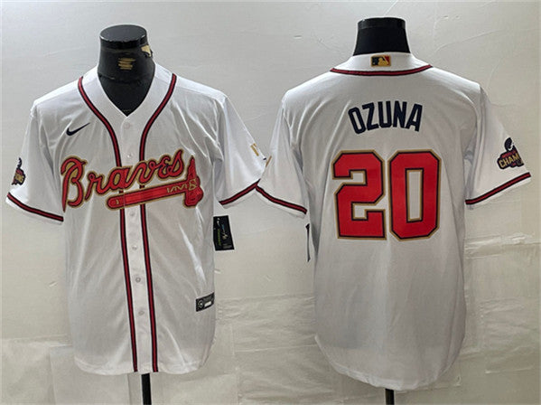 Marcell Ozuna Atlanta Braves white-gold jersey