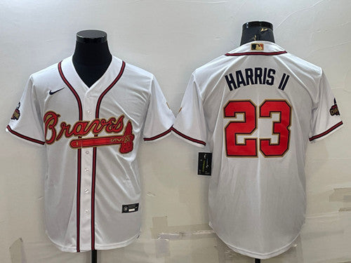 Michael Harris II Atlanta Braves white-gold jersey