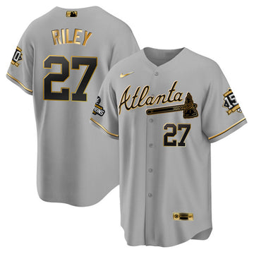 Austin Riley Atlanta Braves gray-gold jersey