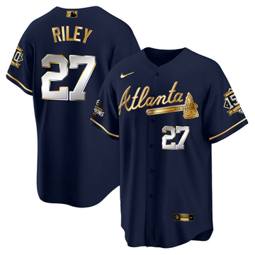 Austin Riley Atlanta Braves navy-gold jersey