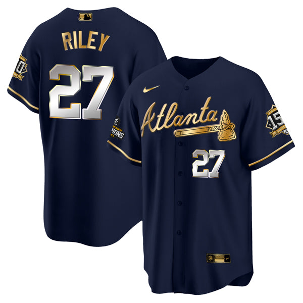 Austin Riley Atlanta Braves navy-gold jersey