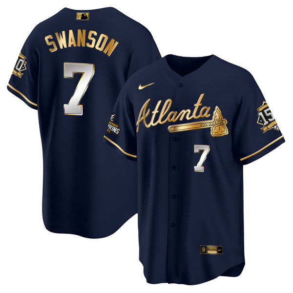Dansby Swanson Atlanta Braves navy-gold jersey