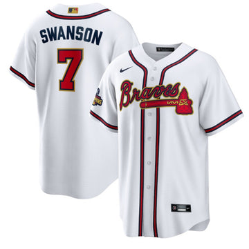 Dansby Swanson Atlanta Braves white-gold jersey