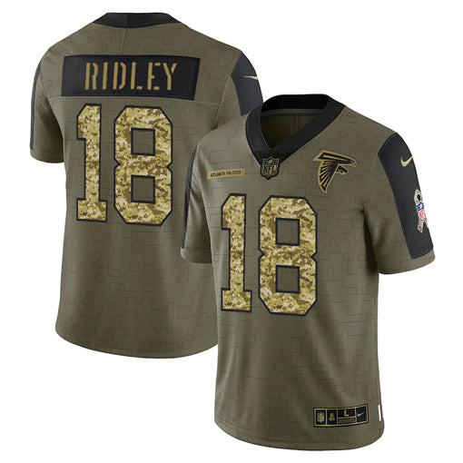 Atlanta Falcons #18 Calvin Ridley 2021 Olive Camo Salute To Service Jersey