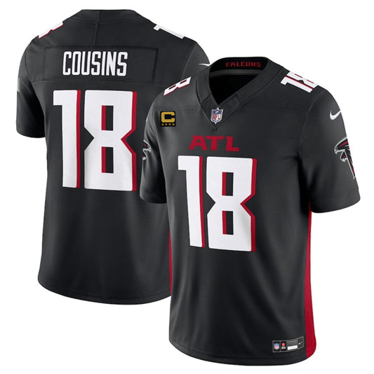 Atlanta Falcons #18 Kirk Cousins Black 2024 FUSE With 4-Star C Patch Jersey