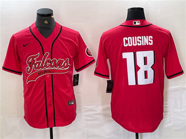 Atlanta Falcons #18 Kirk Cousins Red With Patch Baseball Jersey