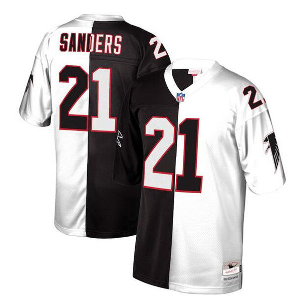 Atlanta Falcons #21 Deion Sanders Black-White Split Mitchell & Ness Jersey