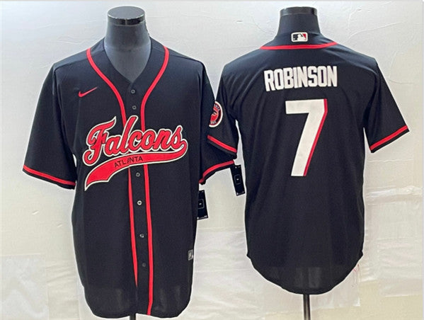 Atlanta Falcons #7 Bijan Robinson Black With Patch Baseball Jersey