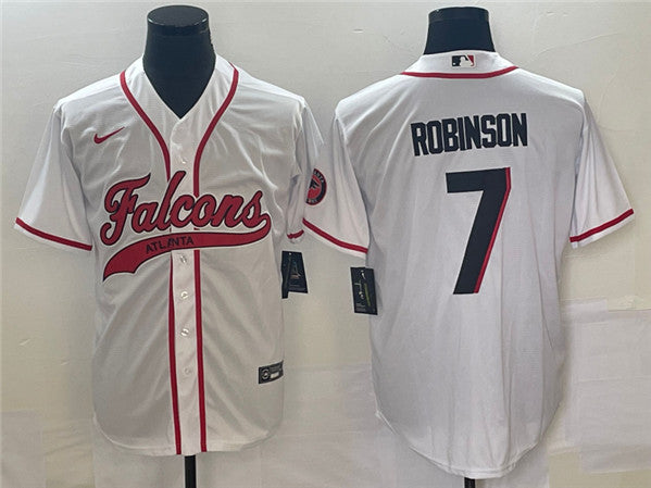 Atlanta Falcons #7 Bijan Robinson White With Patch Baseball Jersey