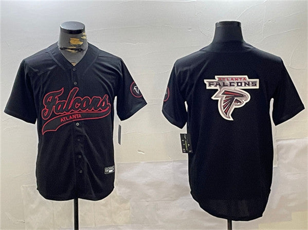 Atlanta Falcons Team Big Logo Black With Patch Baseball Jersey