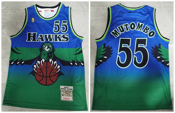 Dikembe Mutombo Atlanta Hawks blue Throwback jersey