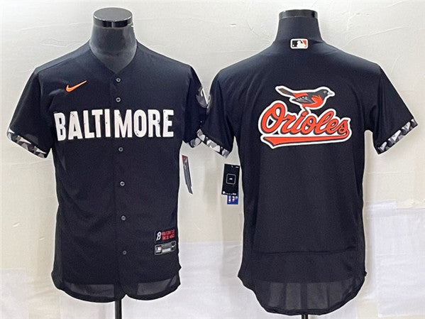 Big Team Logo In Back Baltimore Orioles black City Connect jersey