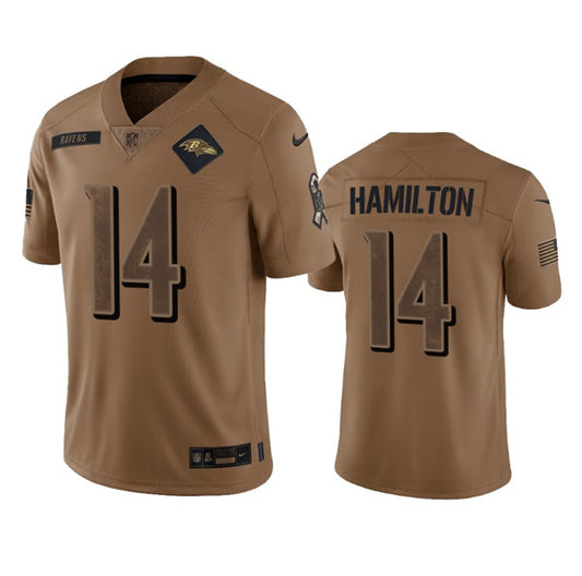 Baltimore Ravens #14 Kyle Hamilton 2023 Brown Salute To Service Jersey