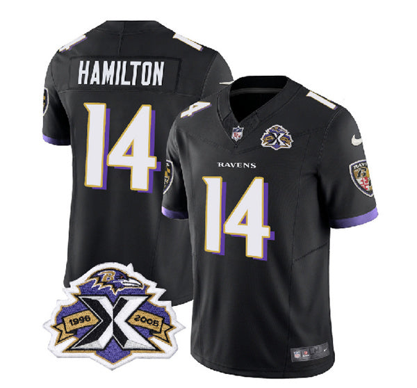 Baltimore Ravens #14 Kyle Hamilton Black 2023 FUSE With Patch Throwback Jersey