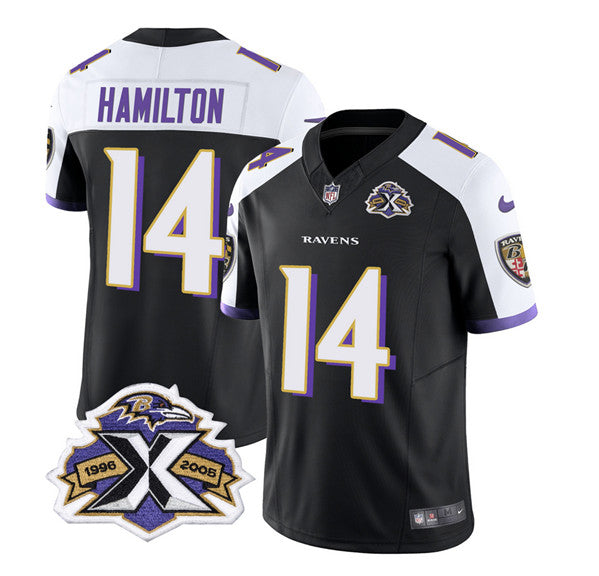 Baltimore Ravens #14 Kyle Hamilton Black-White 2023 FUSE With Patch Throwback Jersey