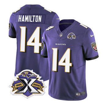 Baltimore Ravens #14 Kyle Hamilton Purple 2023 FUSE With Patch Throwback Jersey