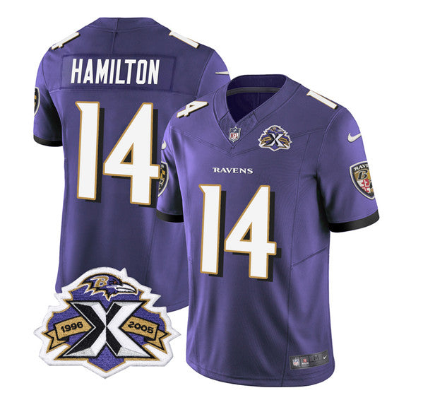 Baltimore Ravens #14 Kyle Hamilton Purple 2023 FUSE With Patch Throwback Jersey