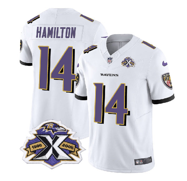 Baltimore Ravens #14 Kyle Hamilton White 2023 FUSE With Patch Throwback Jersey