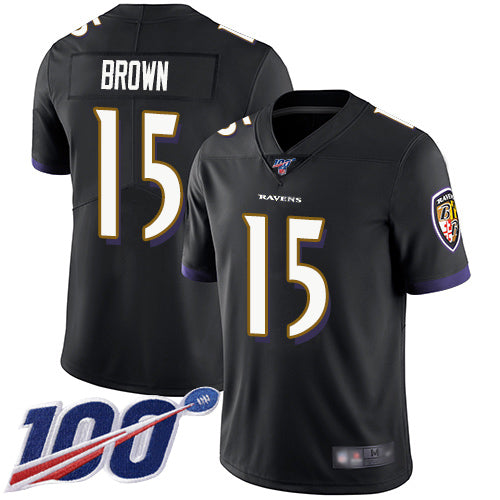 Baltimore Ravens #15 Marquise Brown Black 2019 100th Season Jersey
