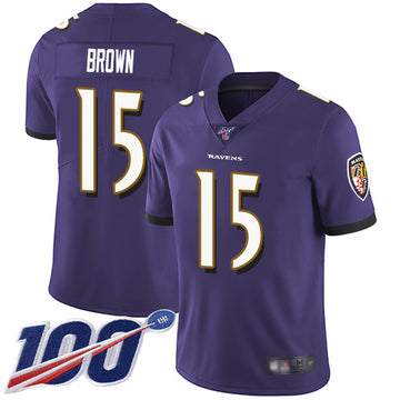 Baltimore Ravens #15 Marquise Brown Blue 2019 100th Season Jersey