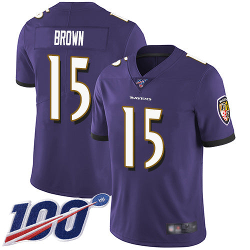 Baltimore Ravens #15 Marquise Brown Blue 2019 100th Season Jersey