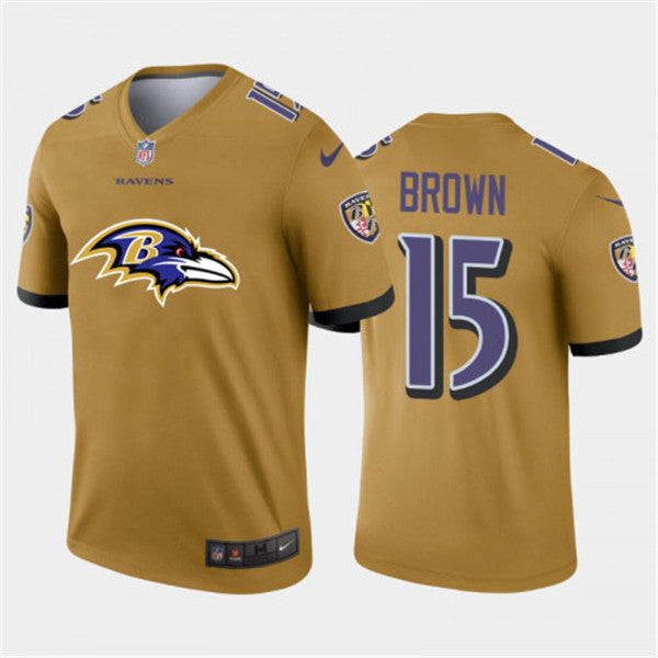 Baltimore Ravens #15 Marquise Brown II Gold 2020 Team Big Logo Inverted Legend Jersey
