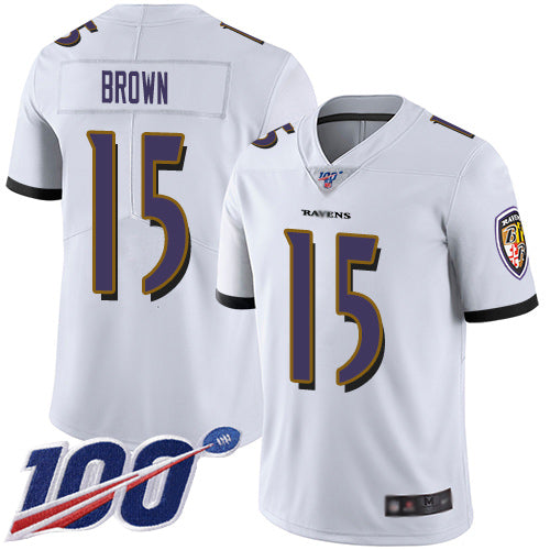 Baltimore Ravens #15 Marquise Brown White 2019 100th Season Jersey