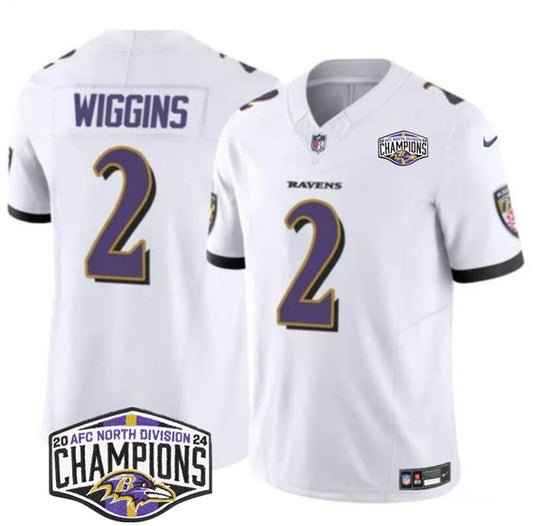 Baltimore Ravens #2 Nate Wiggins White FUSE 2024 AFC North Division Champions Jersey