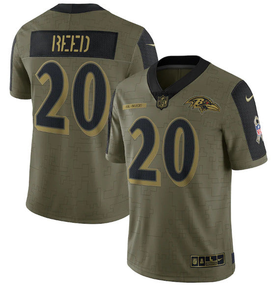 Baltimore Ravens #20 Ed Reed 2021 Olive Salute To Service Jersey