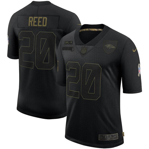 Baltimore Ravens #20 Ed Reed Black 2020 Salute To Service Jersey
