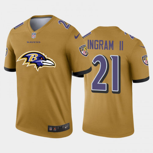 Baltimore Ravens #21 Mark Ingram II Gold 2020 Team Big Logo Inverted Legend Jersey