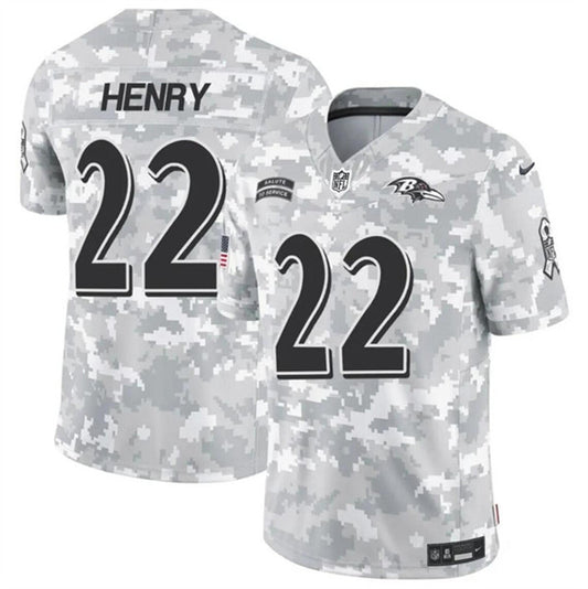 Baltimore Ravens #22 Derrick Henry 2024 FUSE Arctic Camo Salute to Service Jersey