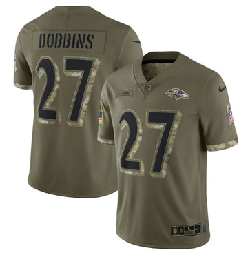 Baltimore Ravens #27 JK Dobbins 2022 Olive Salute To Service Jersey
