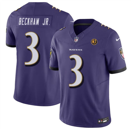 Baltimore Ravens #3 Odell Beckham Jr Purple 2023 FUSE With John Madden Patch Jersey